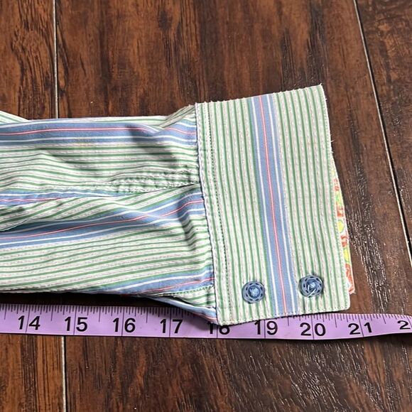 ROBERT GRAHAM Men Striped Multi-Color Flip Cuff Long Sleeve Button Shirt size XL - Picture 9 of 10